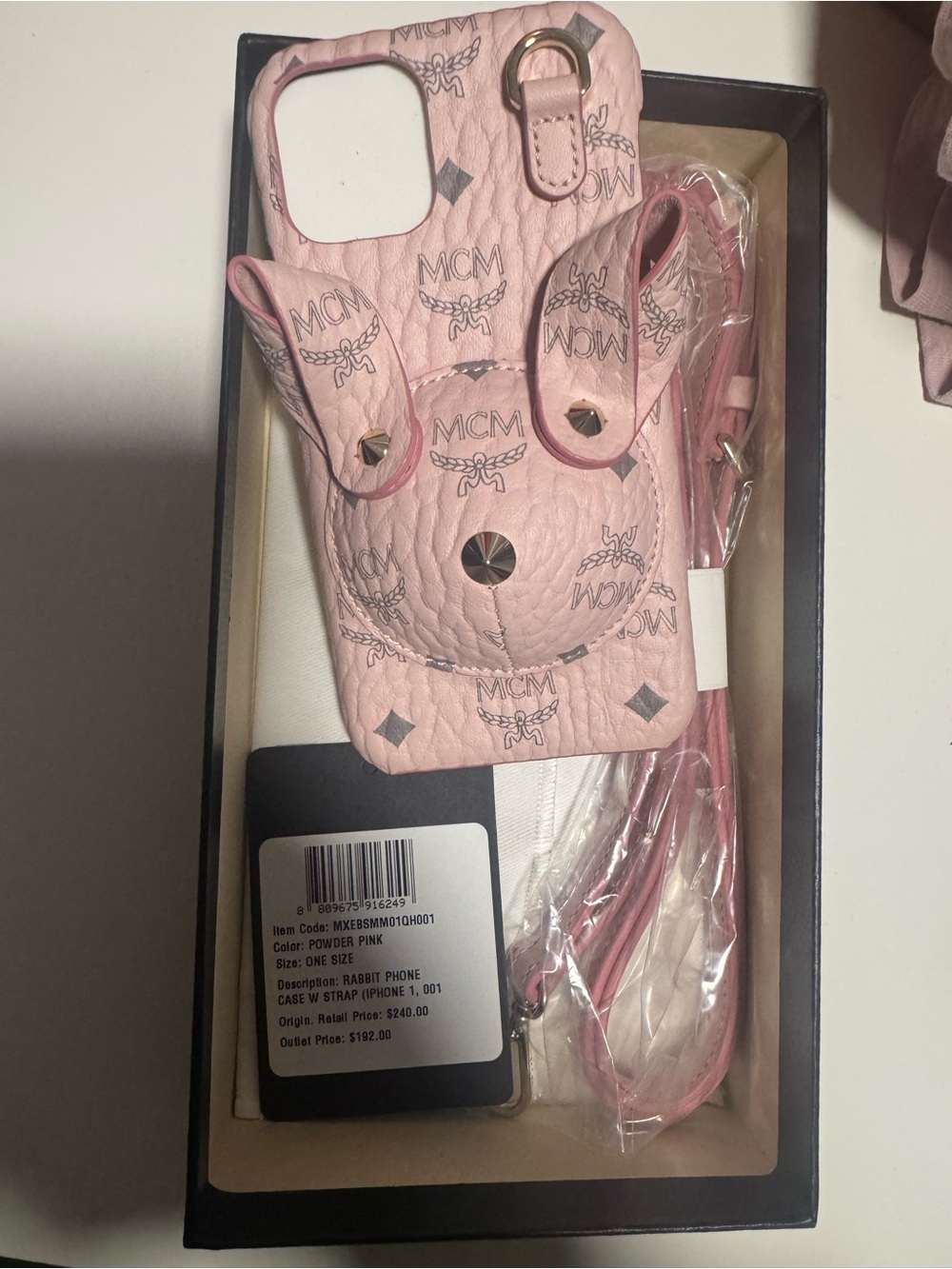 MCM Pink Mini Rabbit Phone Case with Strap - Picture 2 of 5